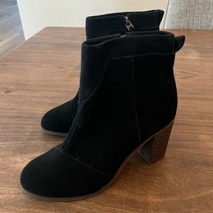 TOMS Lunata Black Suede Zipper Booties